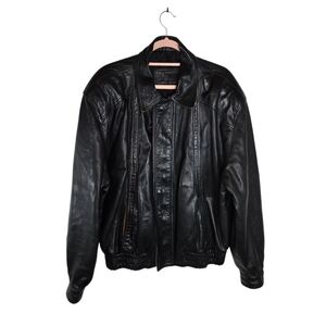 Vtg 90s Bally Black Leather European Italian Lambskin Leather Bomber Jacket
